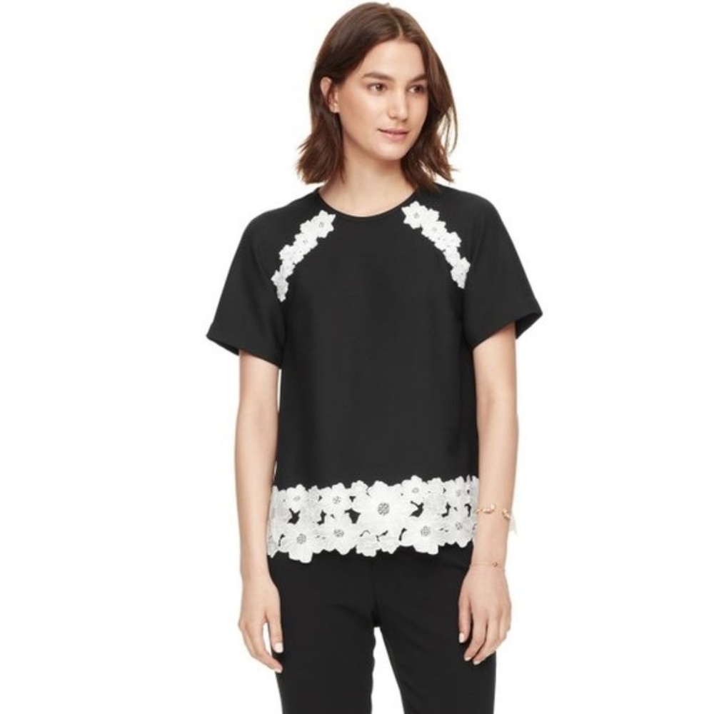 Kate Spade Lace Trim Satin Crepe Top NWT Sz 2